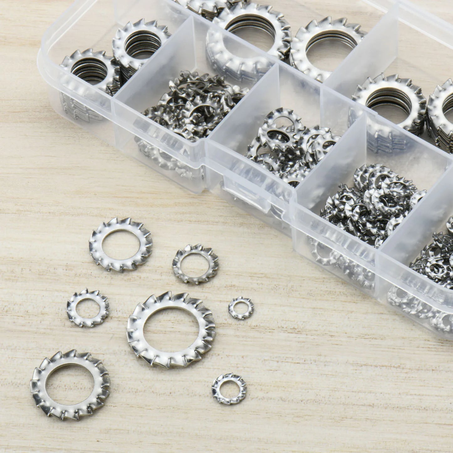 160Pcs Stainless External Multi Tooth Star Lock Washers Assortment Set Stainless Steel 7 Size M3 M4 M5 M6 M8 M10 M12